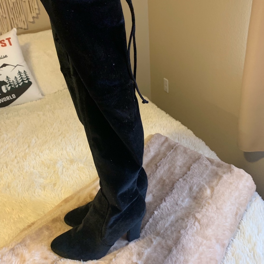 Black Velvet Knee High Boots